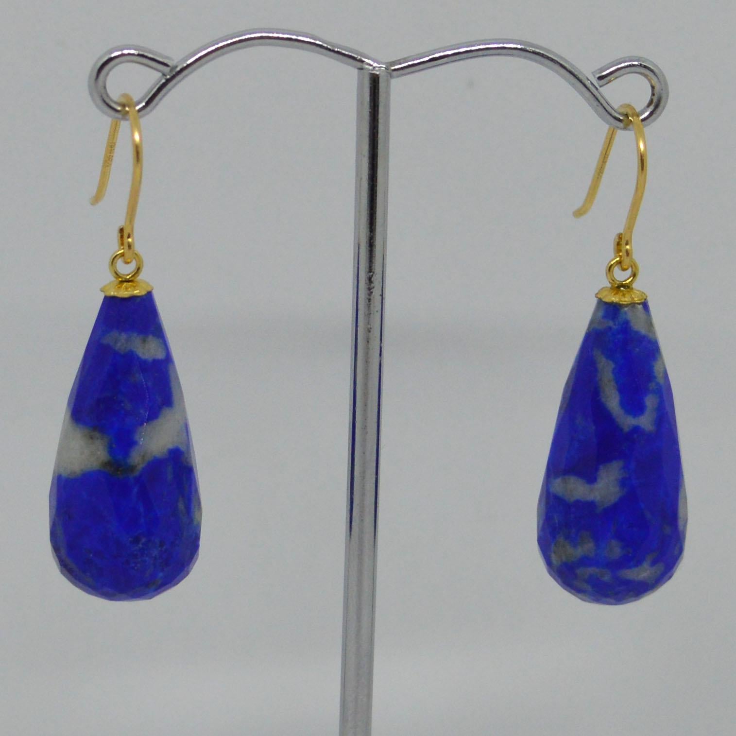 Briolette Cut Decadent Jewels Lapis Lazuli Gold Earrings