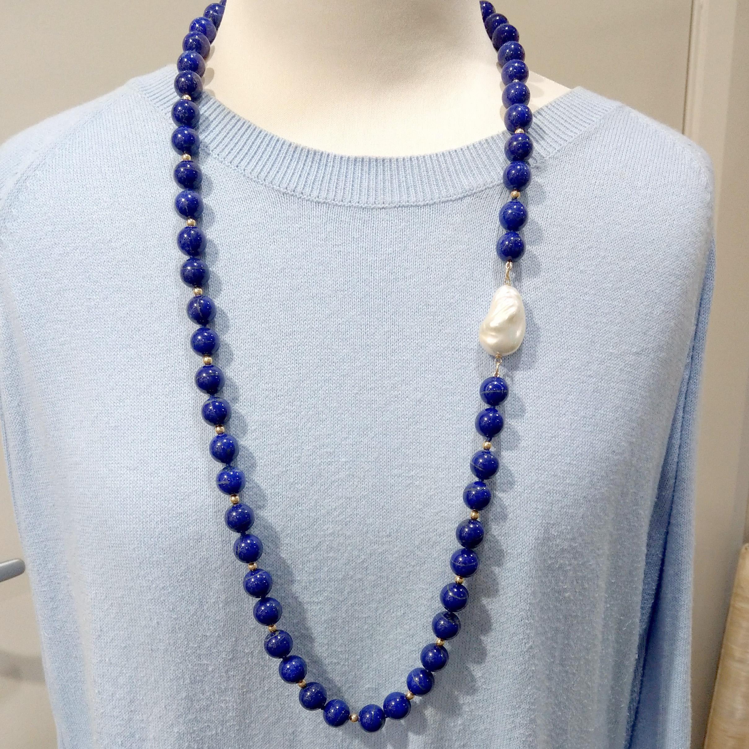 Bead Decadent Jewels Lapis Lazuli Large Baroque Pearl Matinee Length Gold Necklace