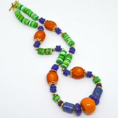 Decadent Jewels Lapis Lazuli Orange Coral Turquoise Howlite Gold Necklace
