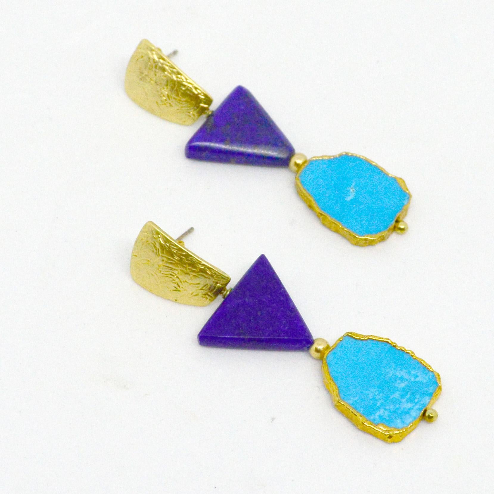 Contemporary Decadent Jewels Lapis Lazuli Turquoise Gold Stud Earrings