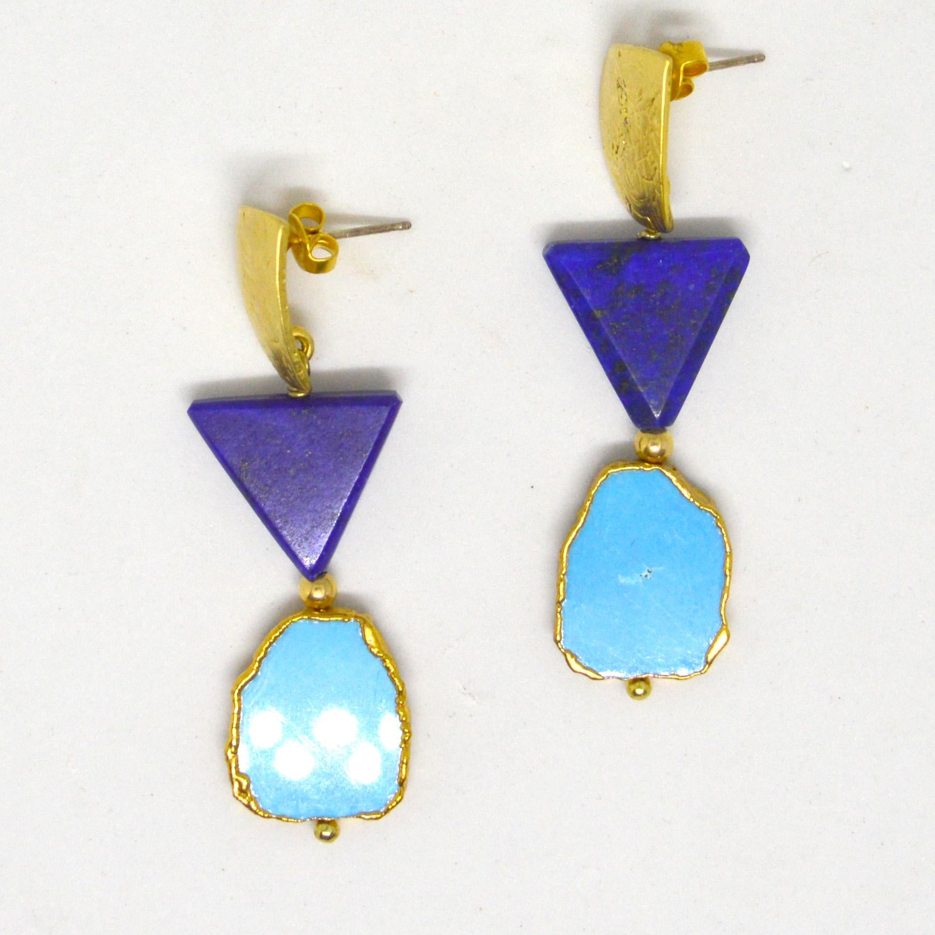 Bead Decadent Jewels Lapis Lazuli Turquoise Gold Stud Earrings