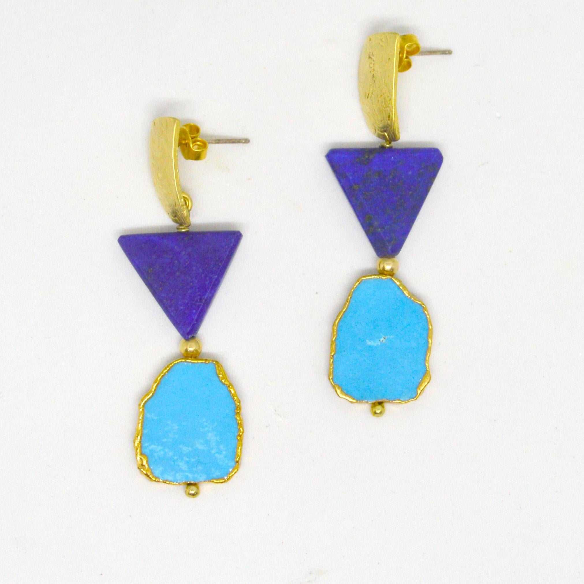 Decadent Jewels Lapis Lazuli Turquoise Gold Stud Earrings In New Condition In Sydney, AU