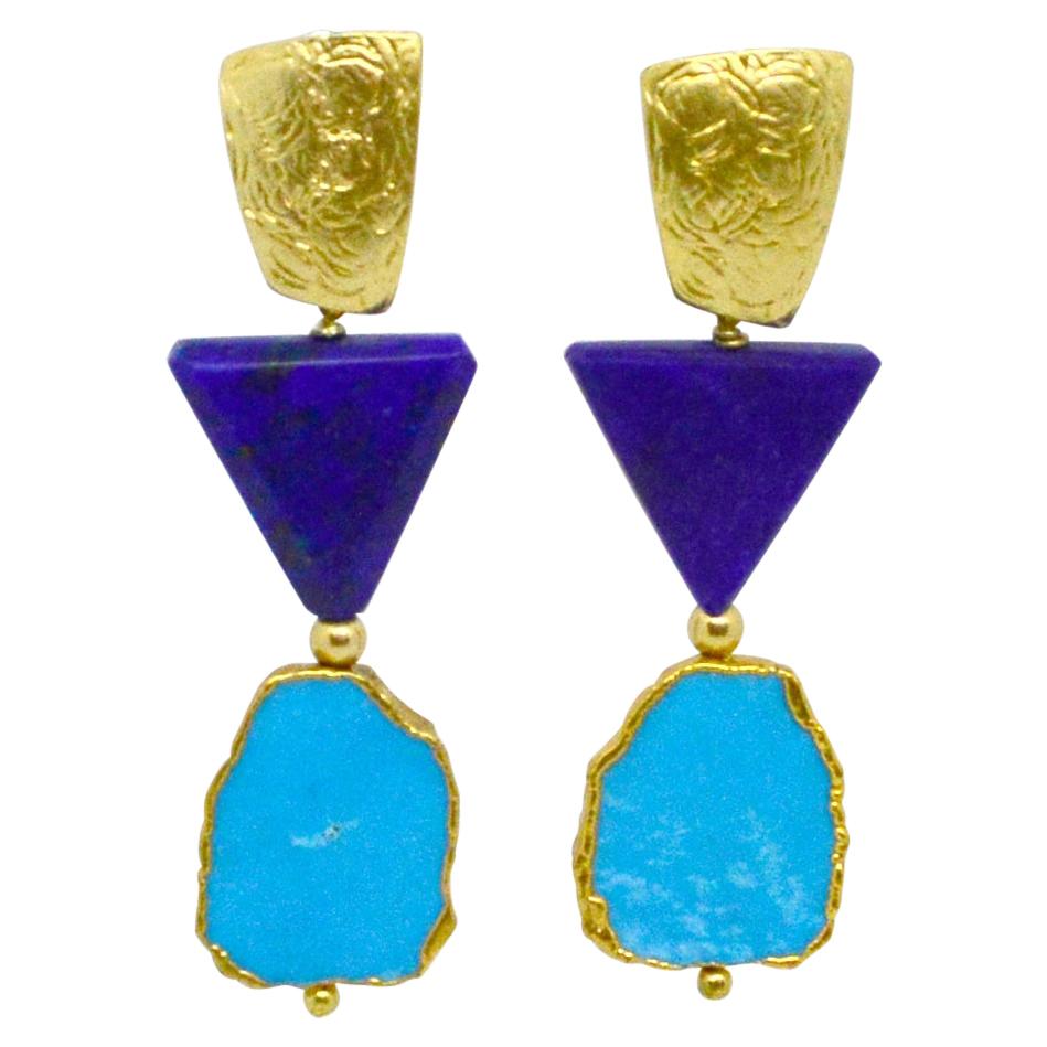 Decadent Jewels Lapis Lazuli Turquoise Gold Stud Earrings