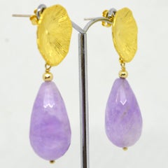 Decadent Jewels Lavender Amethyst Teardrop Gold Plated Brass Stud Earrings