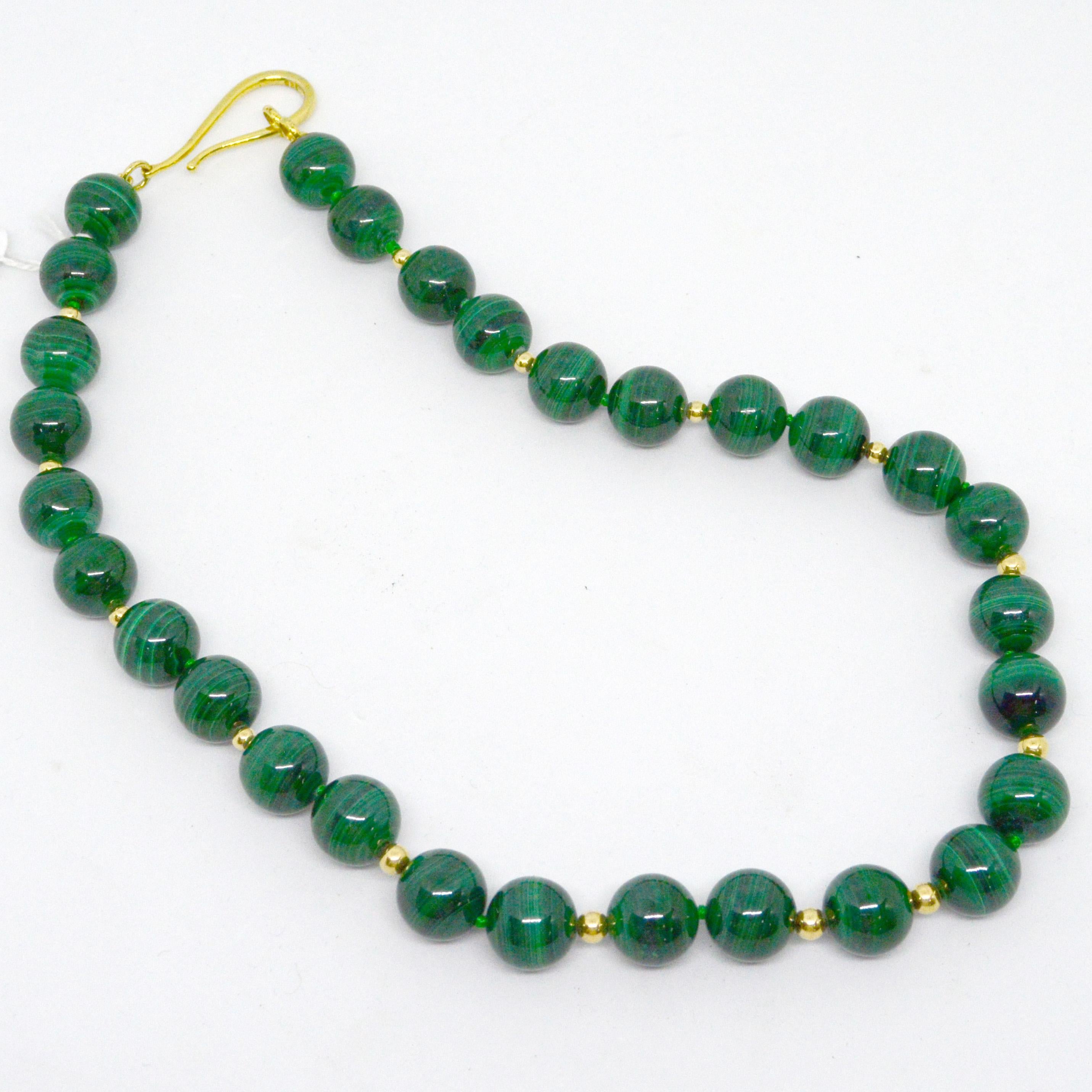 Modern Decadent Jewels Malachite Polished High Grade Spheres Gold Necklace For Sale