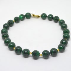 Decadent Jewels Malachite Polished High Grade Spheres Gold Necklace