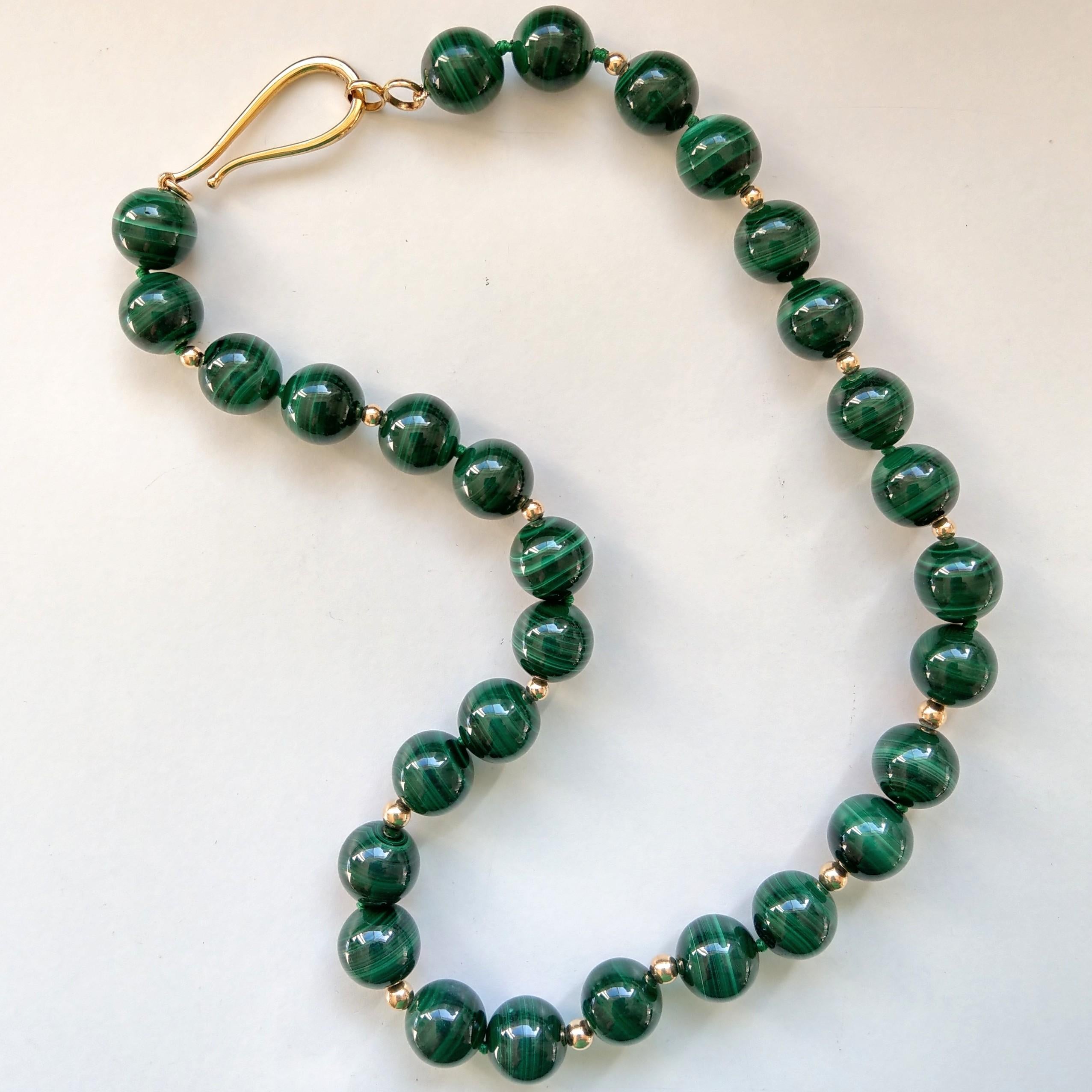 Bead Decadent Jewels Malachite Polished High Grade Spheres Gold Necklace For Sale