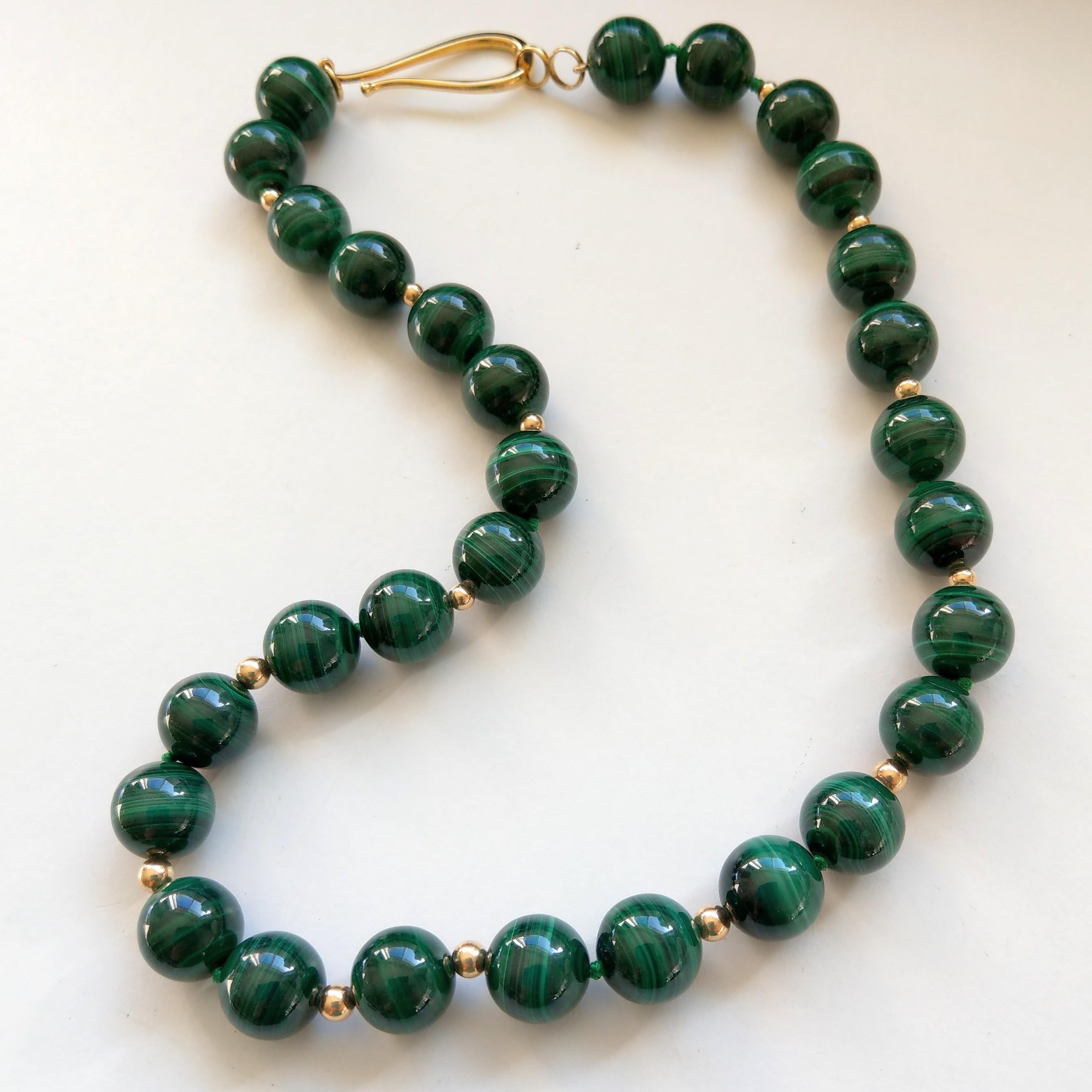 Decadent Jewels Malachite Polished High Grade Spheres Gold Necklace In New Condition For Sale In Sydney, AU