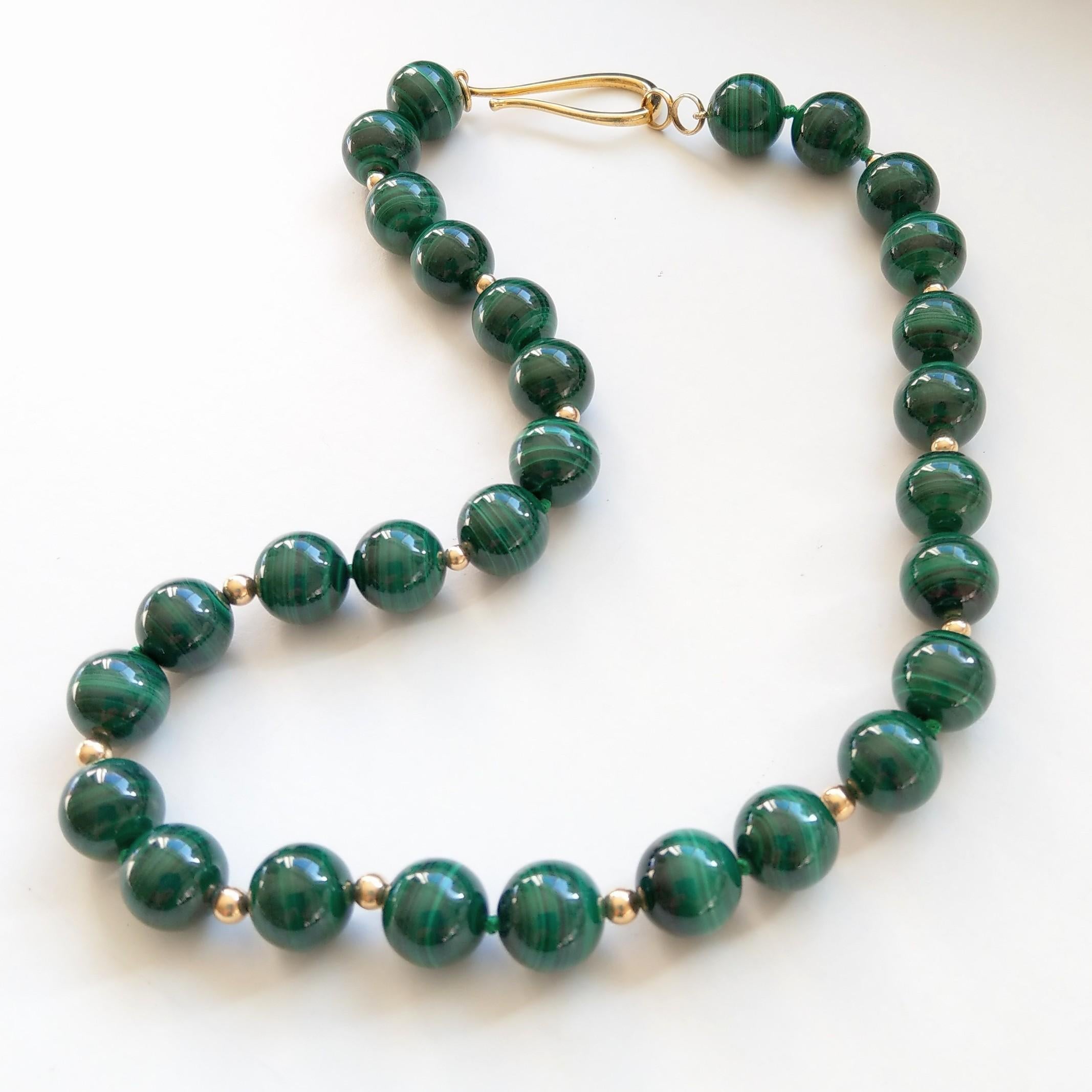 Women's Decadent Jewels Malachite Polished High Grade Spheres Gold Necklace For Sale