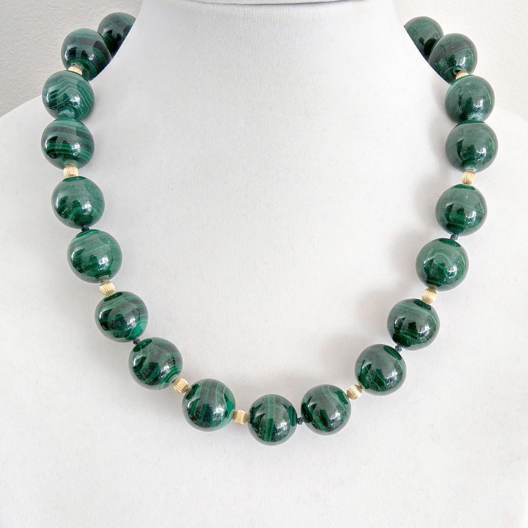 Decadent Jewels Malachite Polished High Grade Spheres Gold Necklace In New Condition For Sale In Sydney, AU