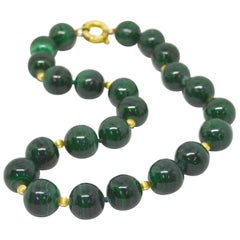 Decadent Jewels Malachite Polished High Grade Spheres Gold Necklace