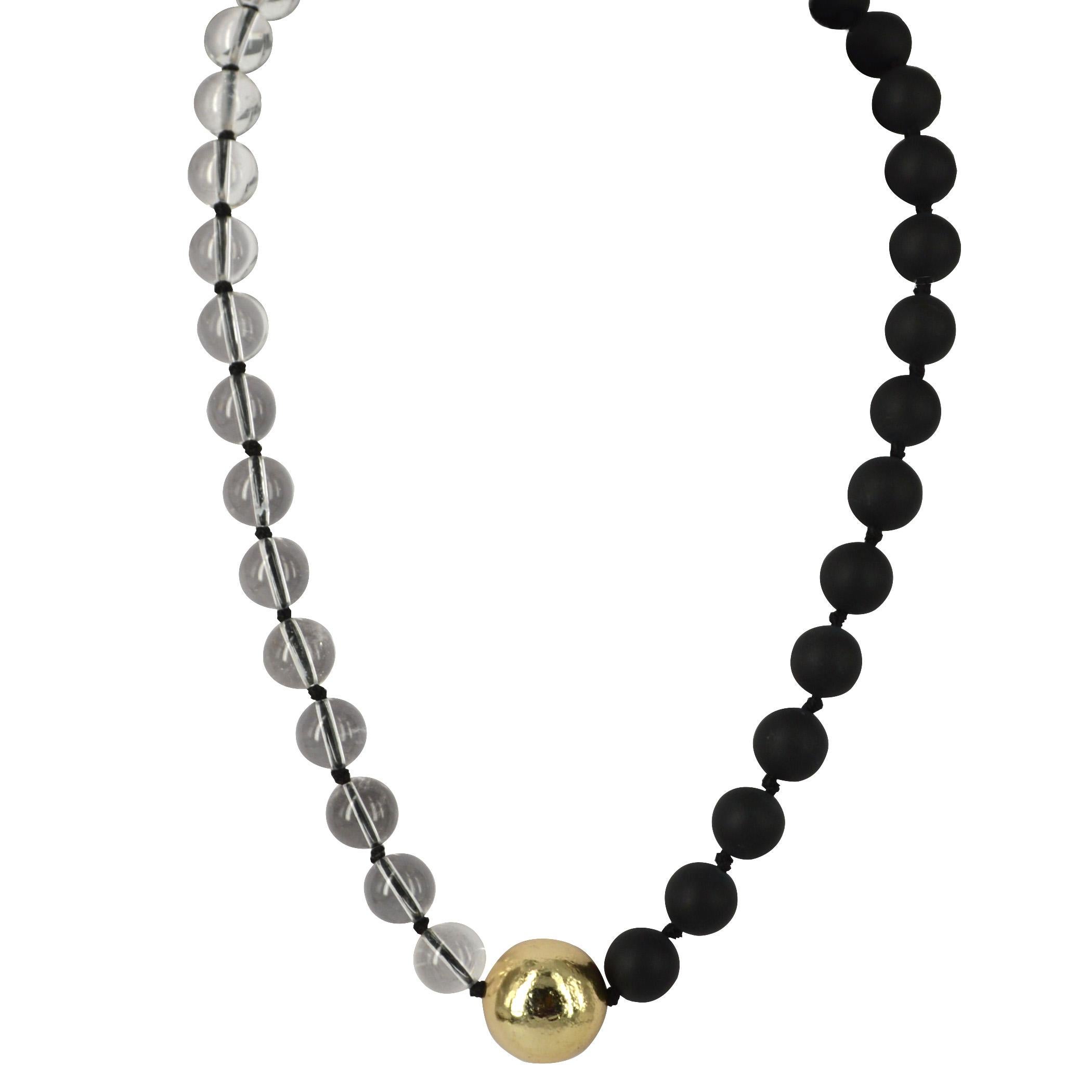 Decadent Jewels Matt Onyx Clear Rock Crystal Agate Gold Necklace In New Condition In Sydney, AU