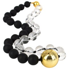 Decadent Jewels Matt Onyx Clear Rock Crystal Agate Gold Necklace