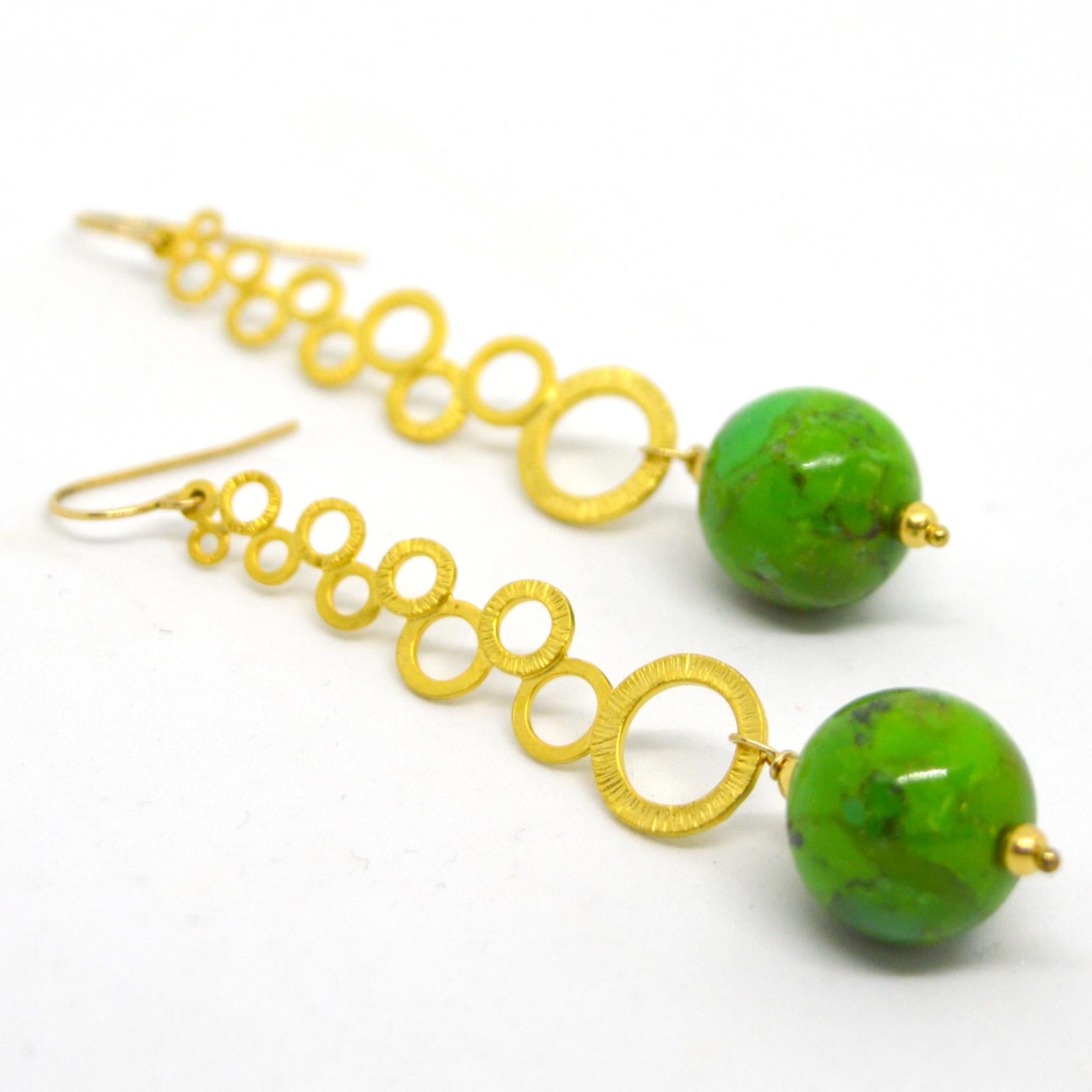 Modern Decadent Jewels Mojave Green Turquoise Gold Multi Circle Earrings