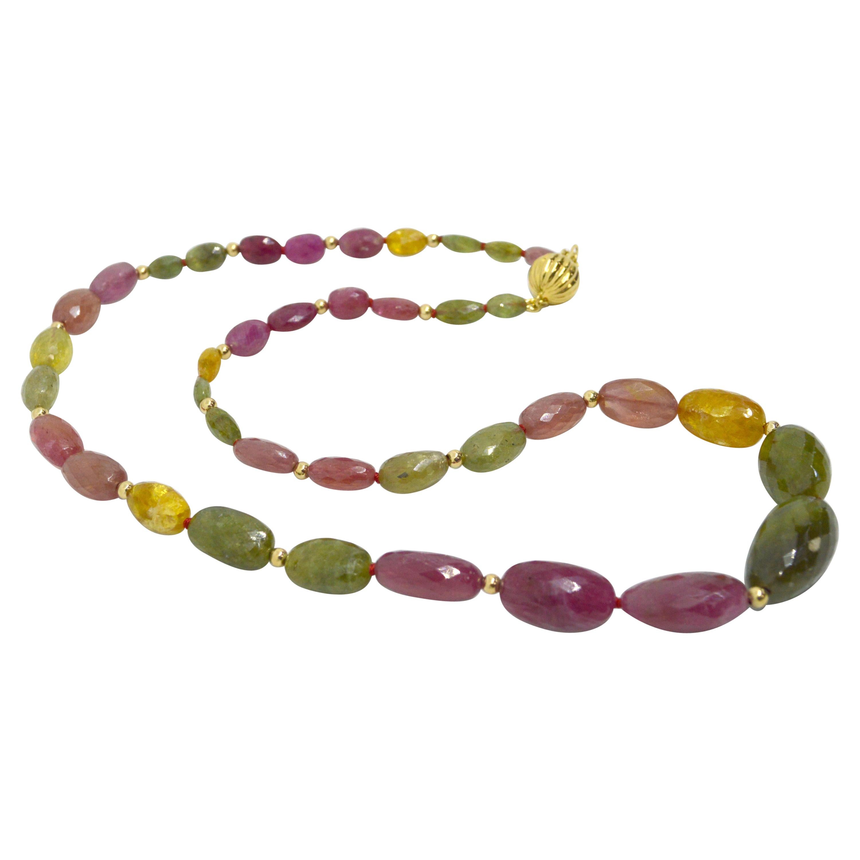 Decadent Jewels Multi-Color Sapphire Graduated Gold Necklace