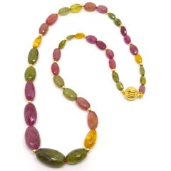 Decadent Jewels Multi-Color Sapphire Graduated Gold Necklace
