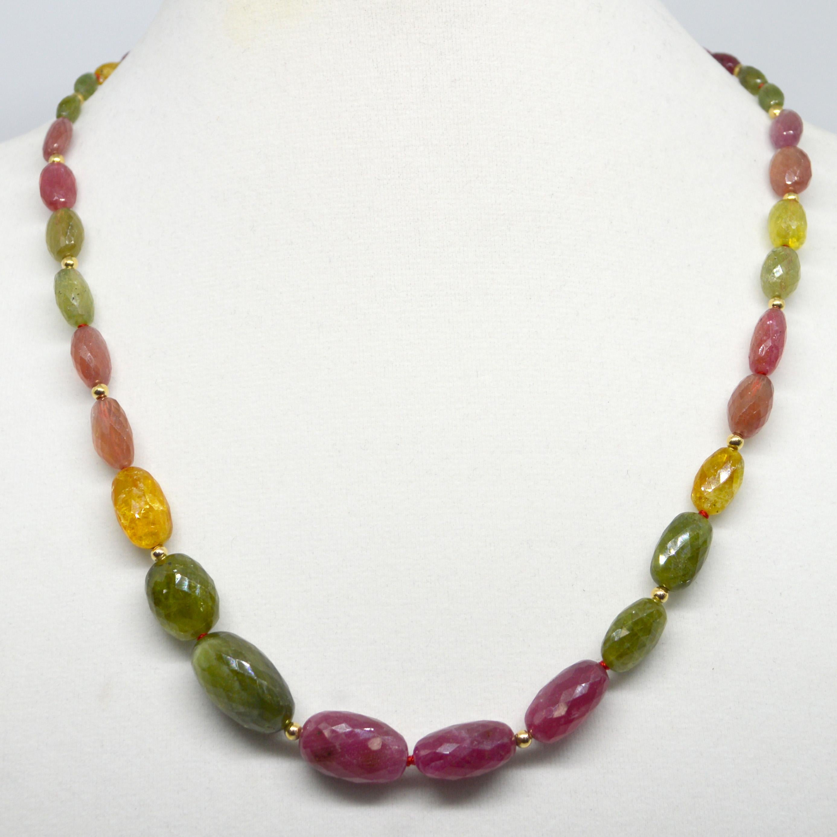 Modern Decadent Jewels Multi-Color Sapphire Graduated Gold Necklace For Sale