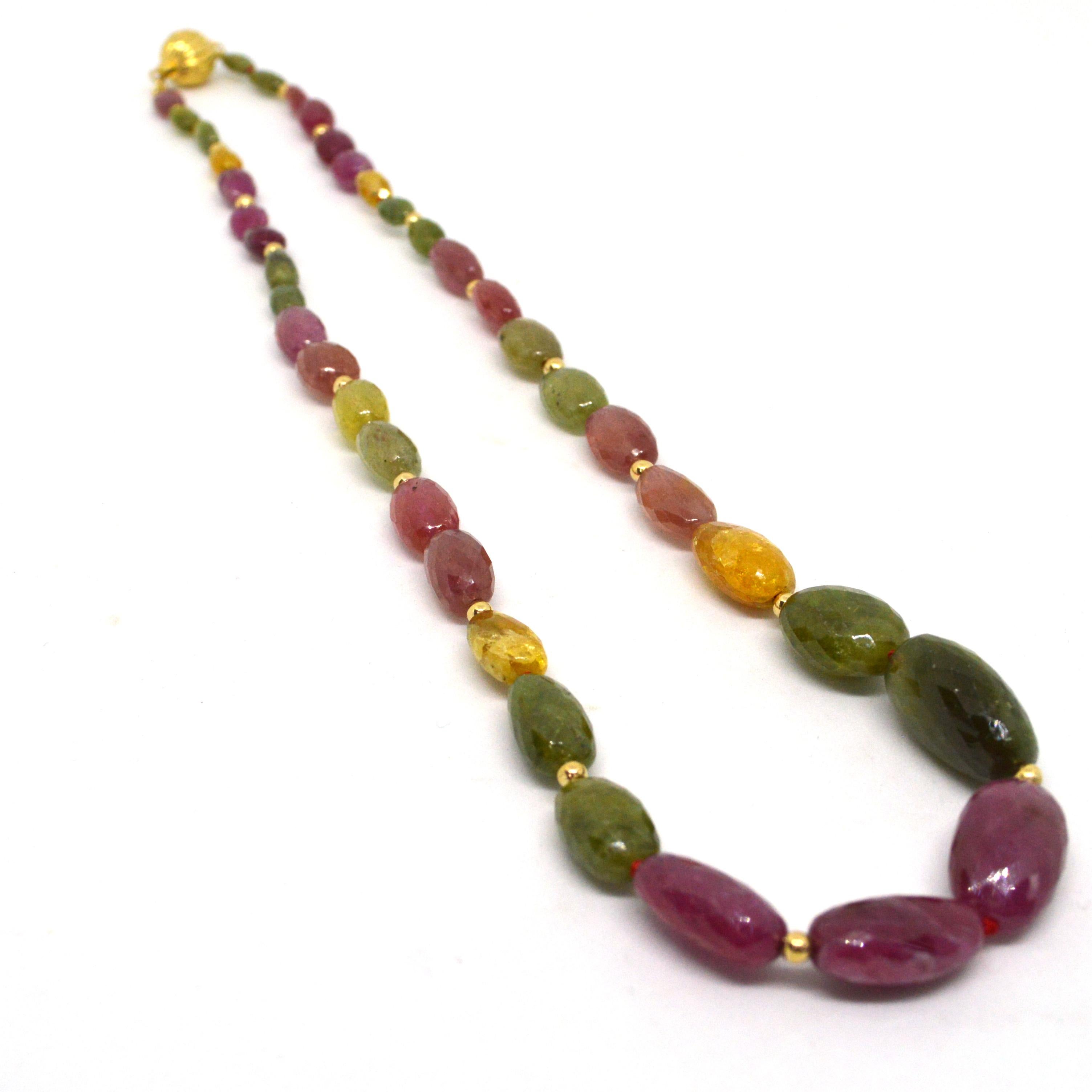 Decadent Jewels Multi-Color Sapphire Graduated Gold Necklace In New Condition For Sale In Sydney, AU