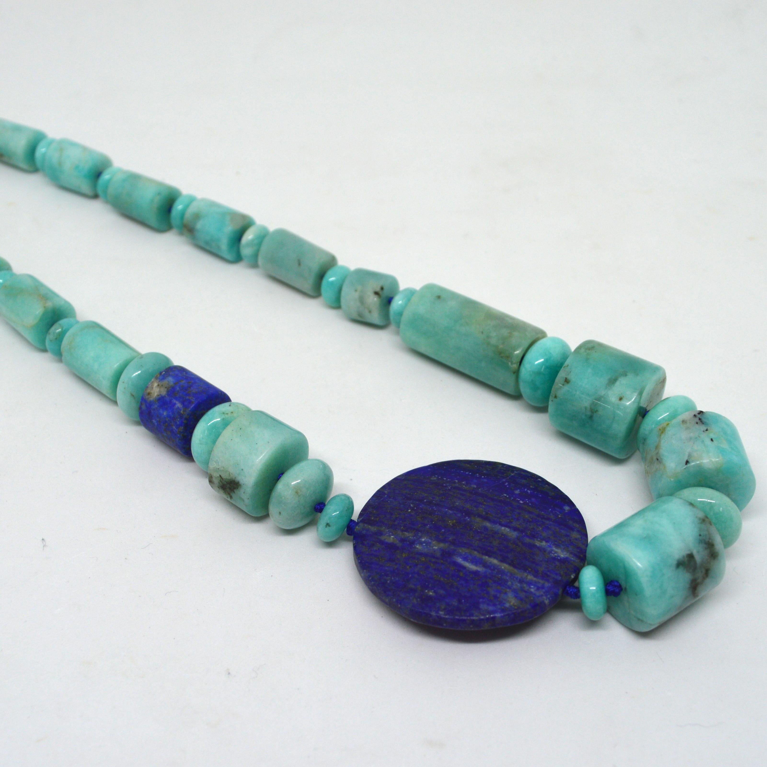 Women's Decadent Jewels Natural Amazonite Lapis Lazuli Silver Necklace For Sale