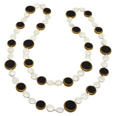 Decadent Jewels Onyx and Fresh Water Pearl in Copper Long Necklace
