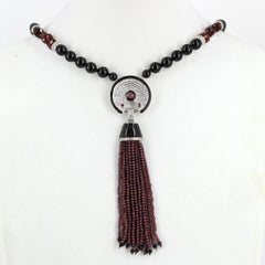Decadent Jewels Onyx and Garnet Tassel Necklace