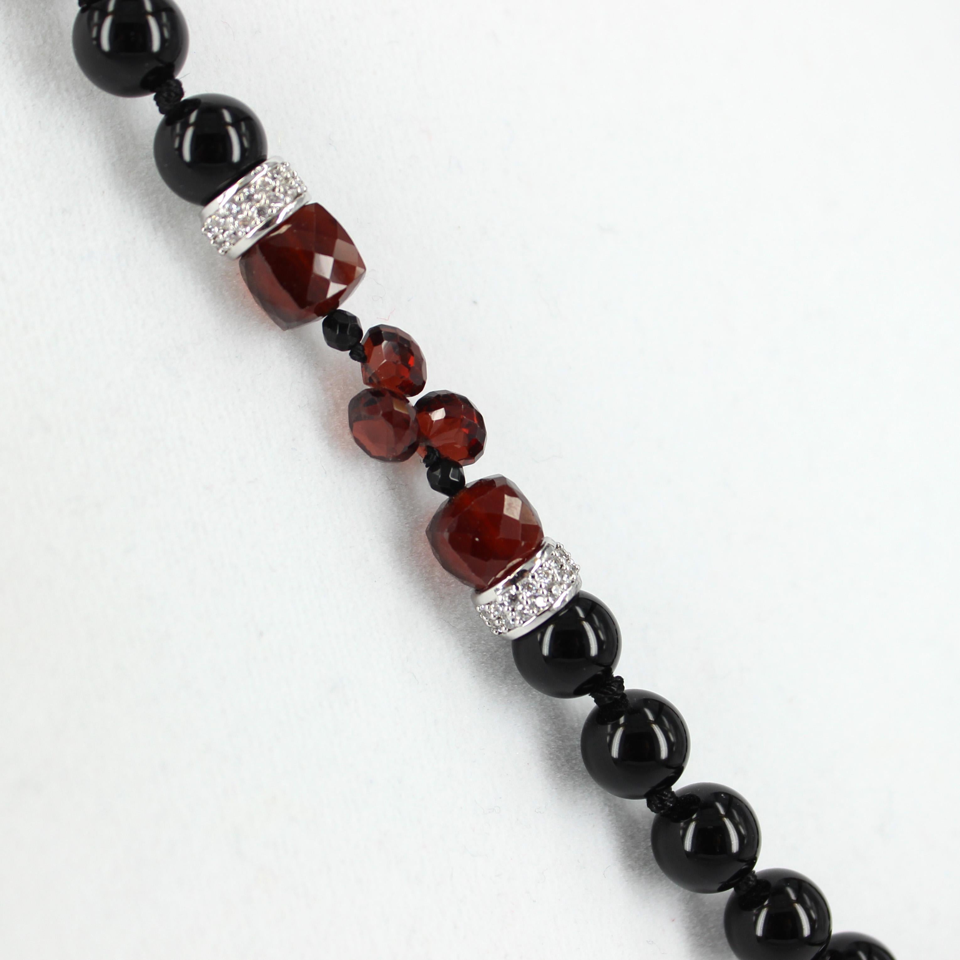 Bead Decadent Jewels Onyx and Garnet Tassel Necklace For Sale