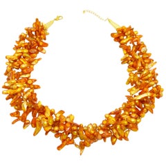 Decadent Jewels Orange Fresh Water Pearl Torsade Gold Necklace