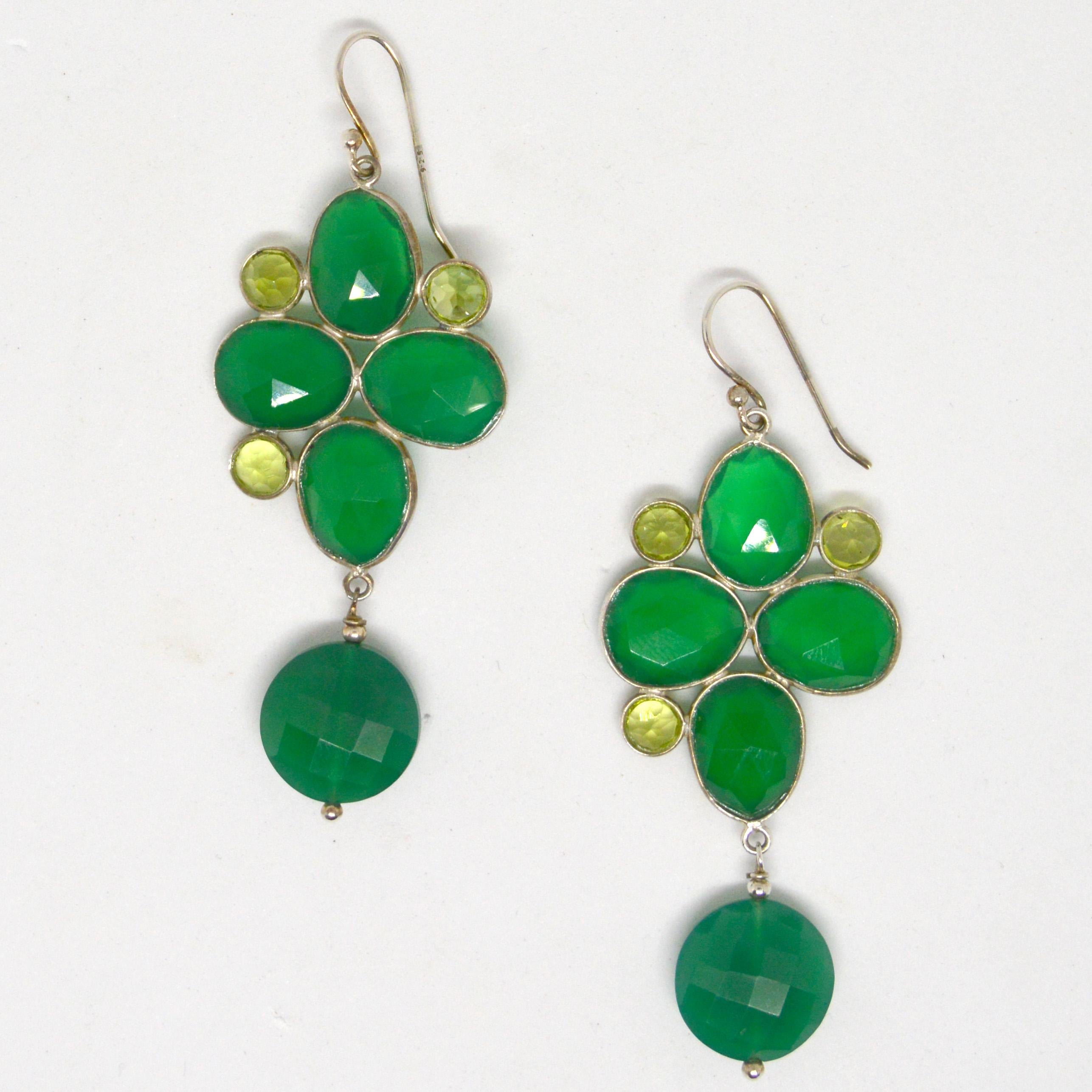 Contemporary Decadent Jewels Peridot Green Onyx Sterling Silver Earrings