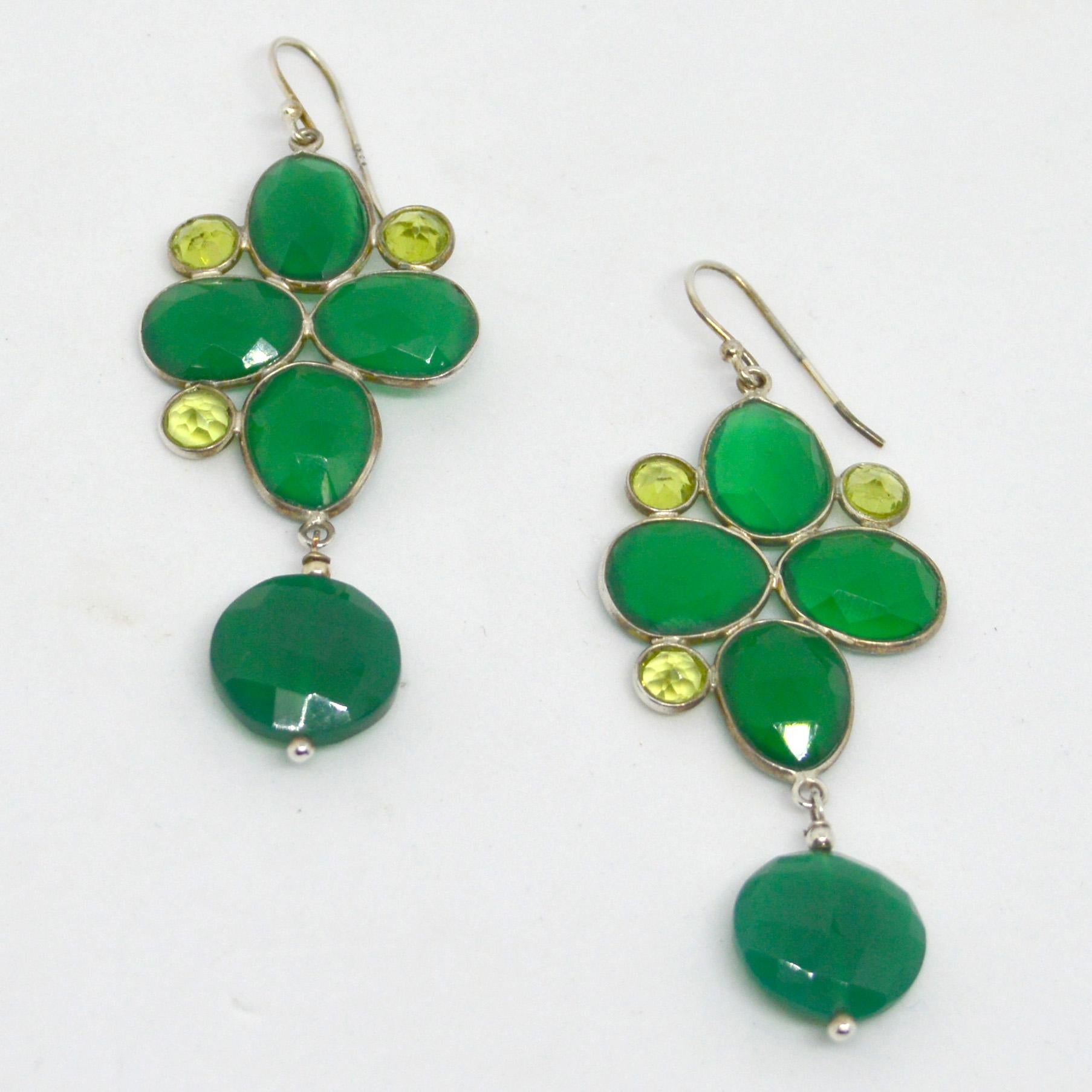 Bead Decadent Jewels Peridot Green Onyx Sterling Silver Earrings