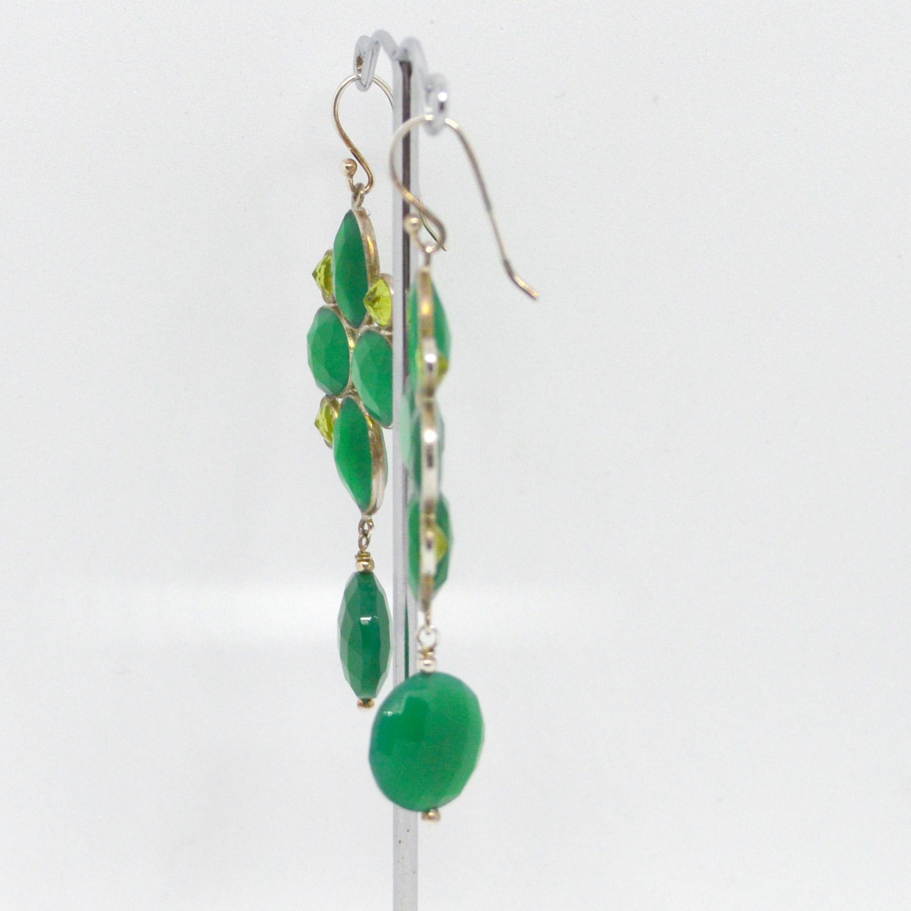 Decadent Jewels Peridot Green Onyx Sterling Silver Earrings In New Condition In Sydney, AU