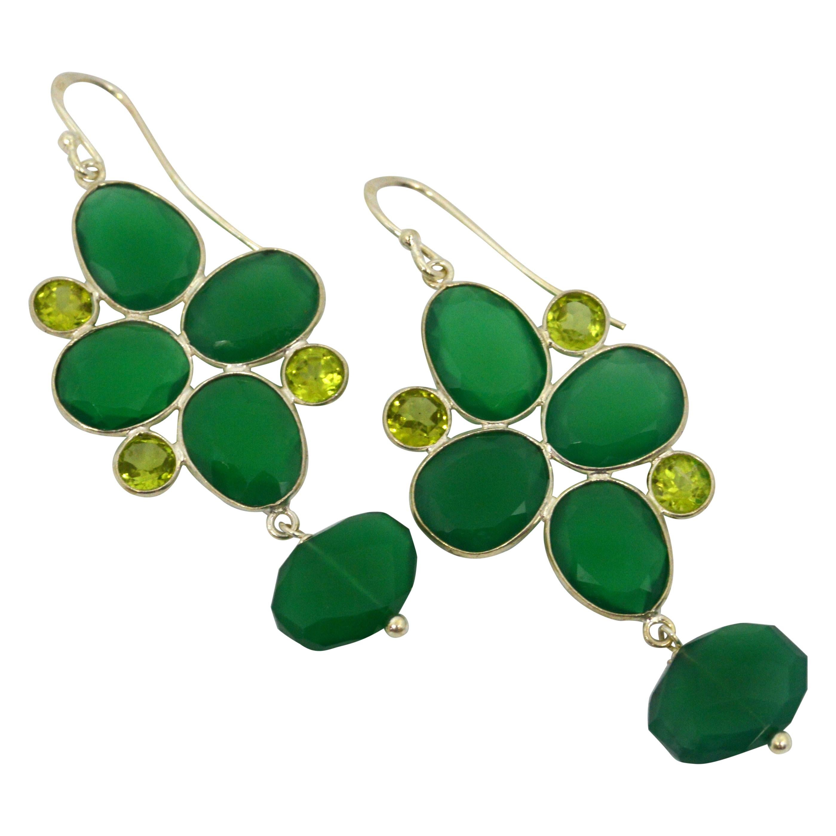 Decadent Jewels Peridot Green Onyx Sterling Silver Earrings