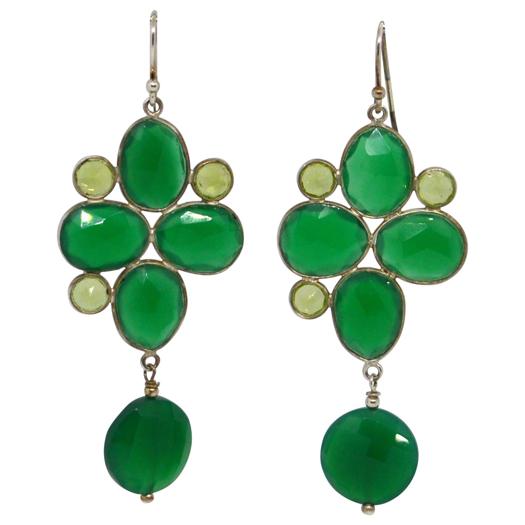 Decadent Jewels Peridot Green Onyx Sterling Silver Earrings