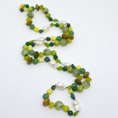 Decadent Jewels Peridot Prehnite Garnet Turquoise Jade Pearl Long Gold Necklace
