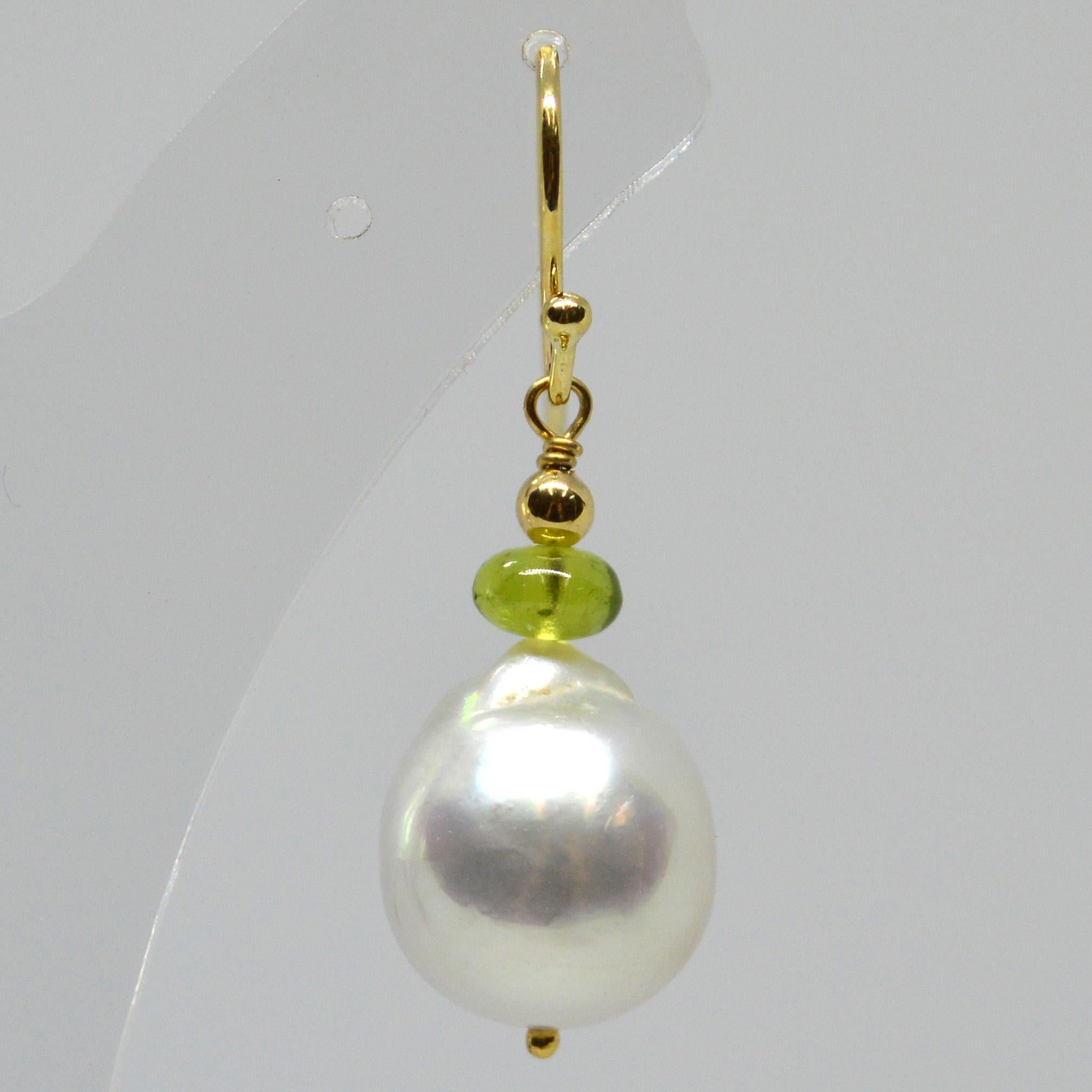 Modern Decadent Jewels Peridot South Sea Pearl Gold Earrings