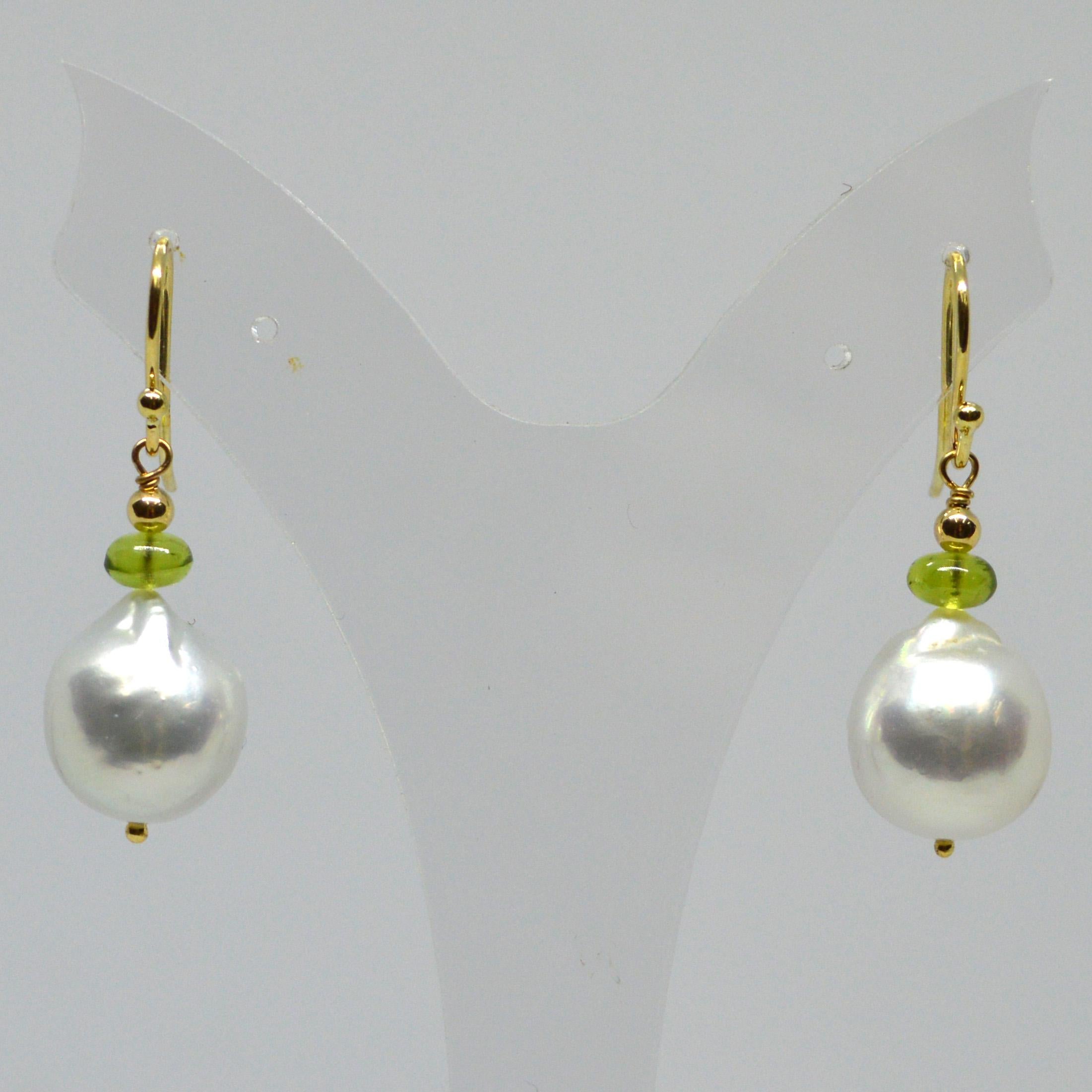 Decadent Jewels Peridot South Sea Pearl Gold Earrings In New Condition In Sydney, AU