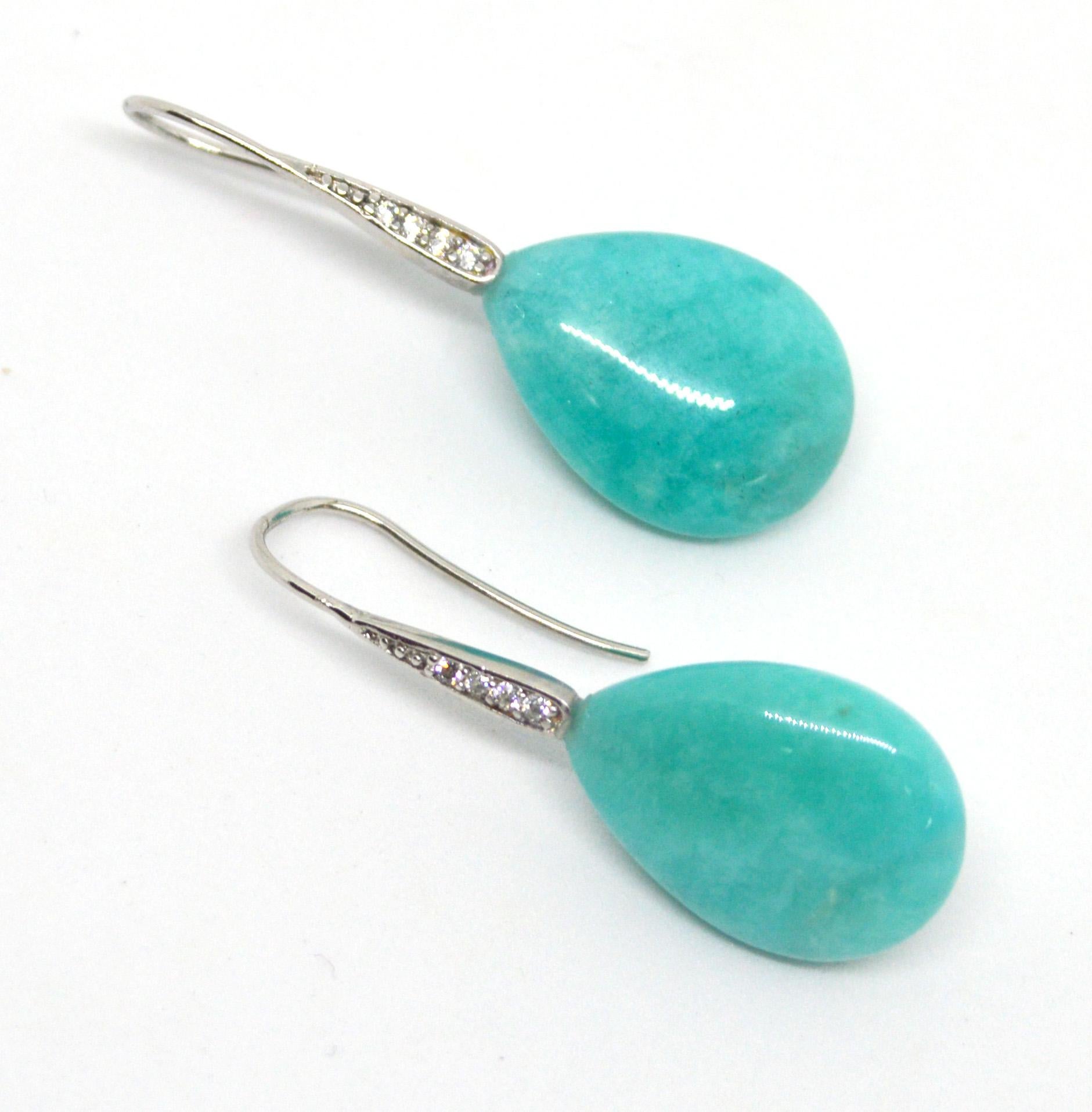 Decadent Jewels Peruvian Amazonite Sterling Silver CZ Earrings In New Condition In Sydney, AU