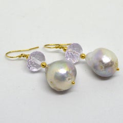 Decadent Jewels Pink Amethyst Baroque Pearl Gold Earrings