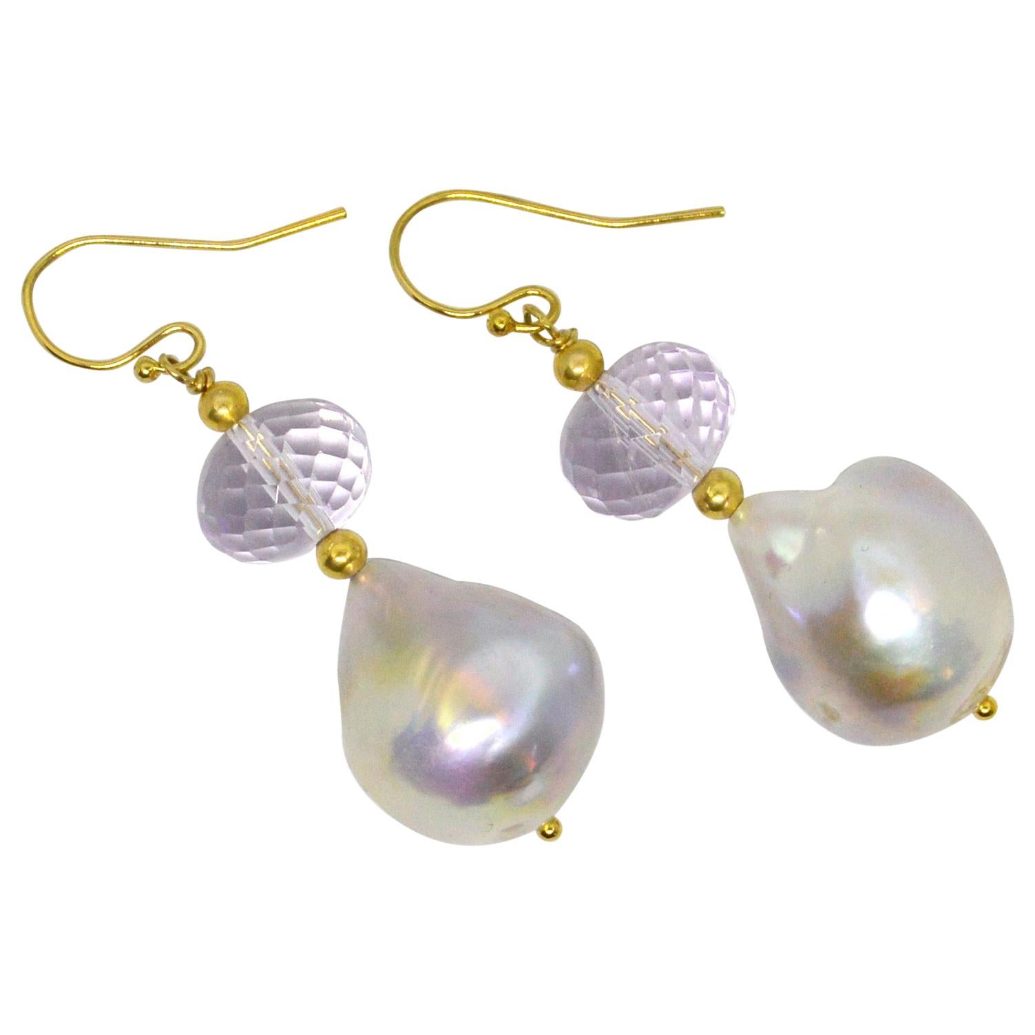 Decadent Jewels Pink Amethyst Baroque Pearl Gold Earrings