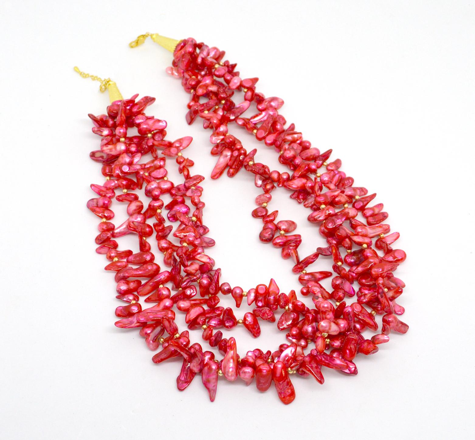 Modern Decadent Jewels Pink Fresh Water Pearl Torsade Gold Necklace