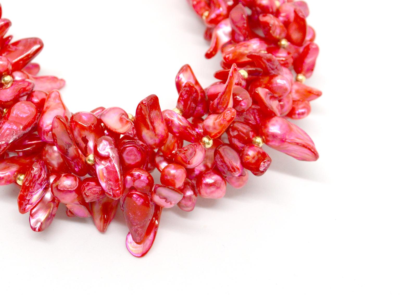 Decadent Jewels Pink Fresh Water Pearl Torsade Gold Necklace In New Condition In Sydney, AU