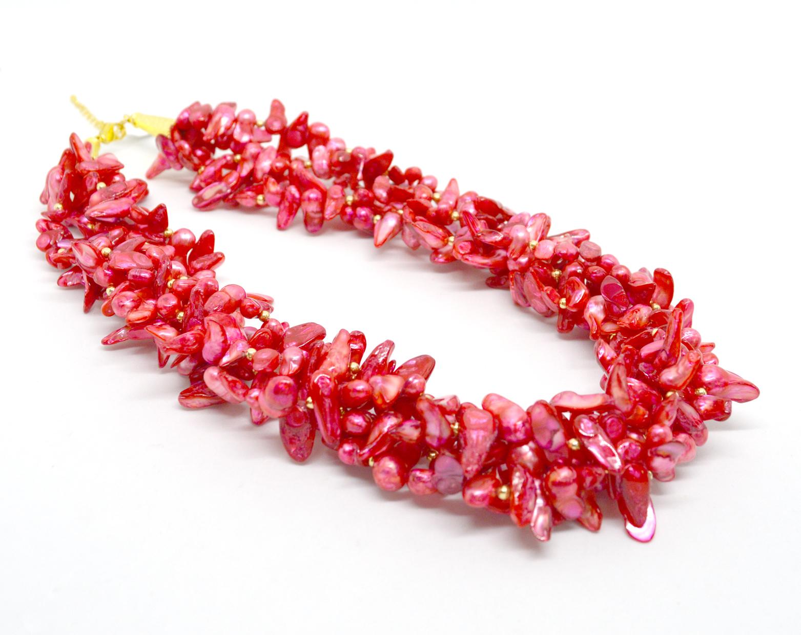 Women's Decadent Jewels Pink Fresh Water Pearl Torsade Gold Necklace