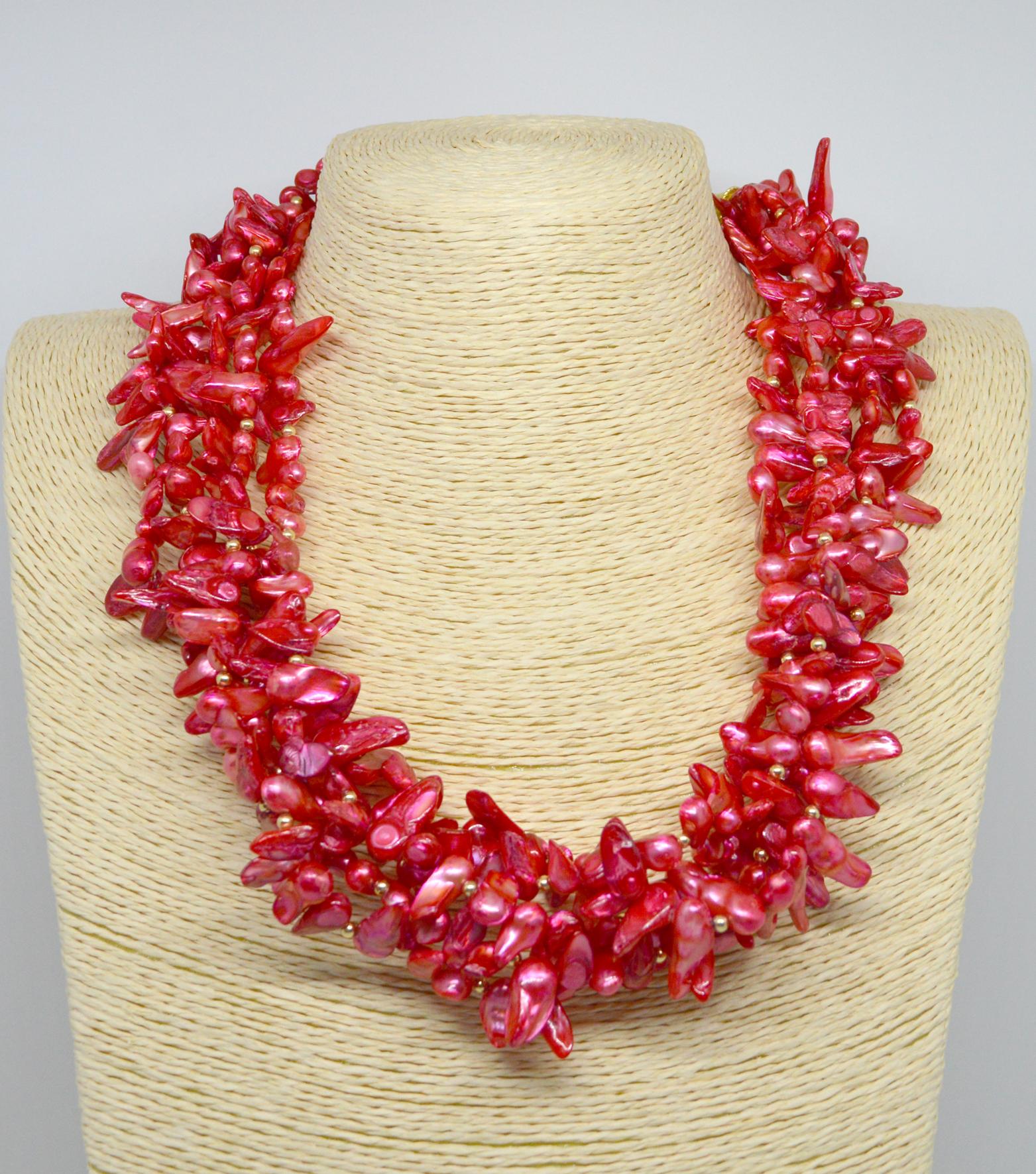 Decadent Jewels Pink Fresh Water Pearl Torsade Gold Necklace 1