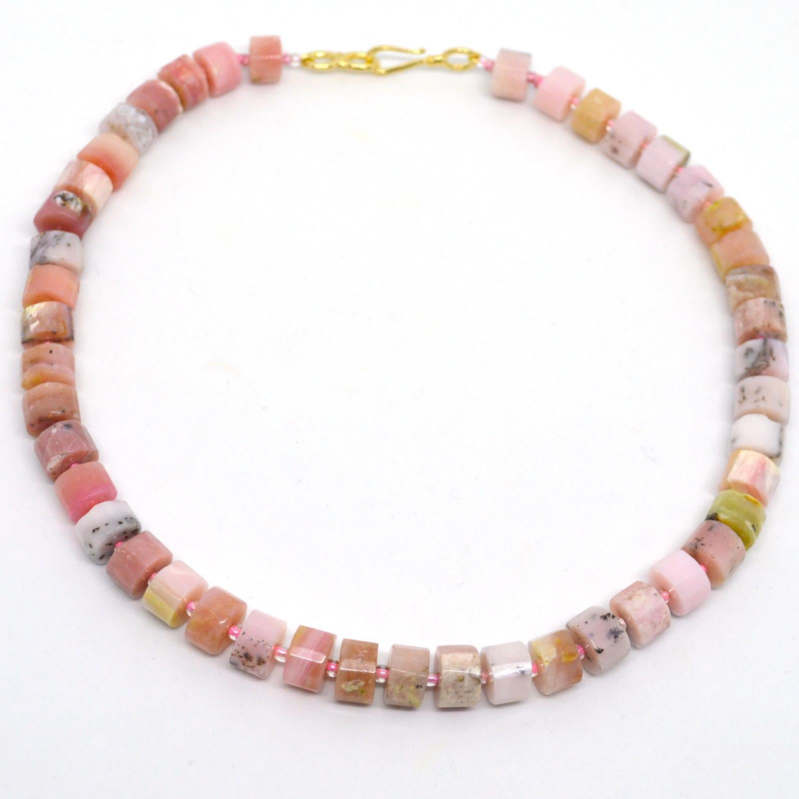 Modern Decadent Jewels Pink Opal Faceted Wheel Gold Necklace