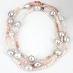 Dekadent Jewels Rosa Opal Grau Süßwasserperle Silber Halskette