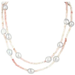 Decadent Jewels Pink Opal Grey Fresh Water Pearl Silver Necklace