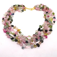 Decadent Jewels Rainbow Tourmaline Toursade 5-Strand Gold Necklace