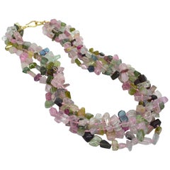 Decadent Jewels Rainbow Tourmaline Toursade 5-Strand Gold Necklace