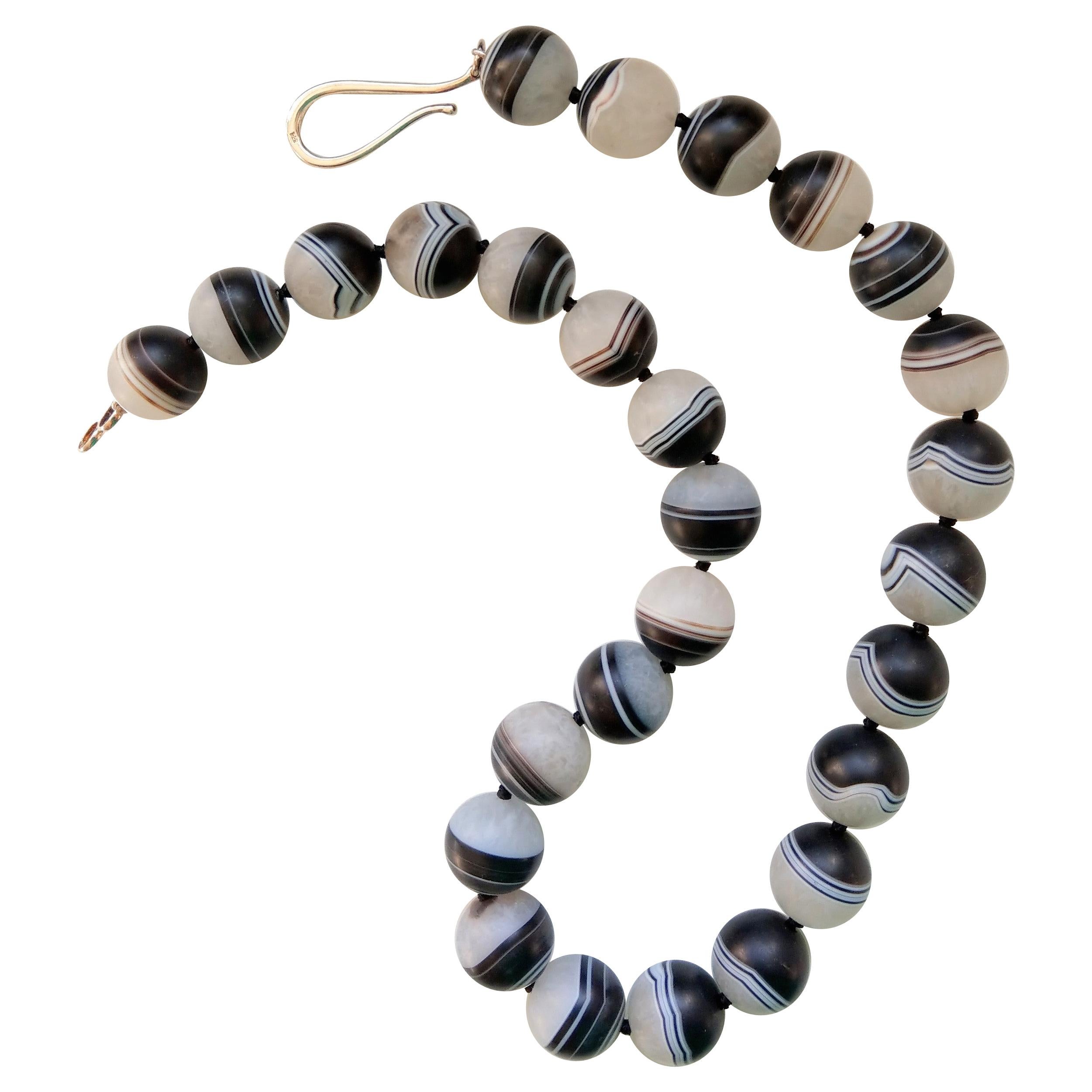 Decadent Jewels Rare High Quality Natural Banded Agate Sterling Silver Necklace