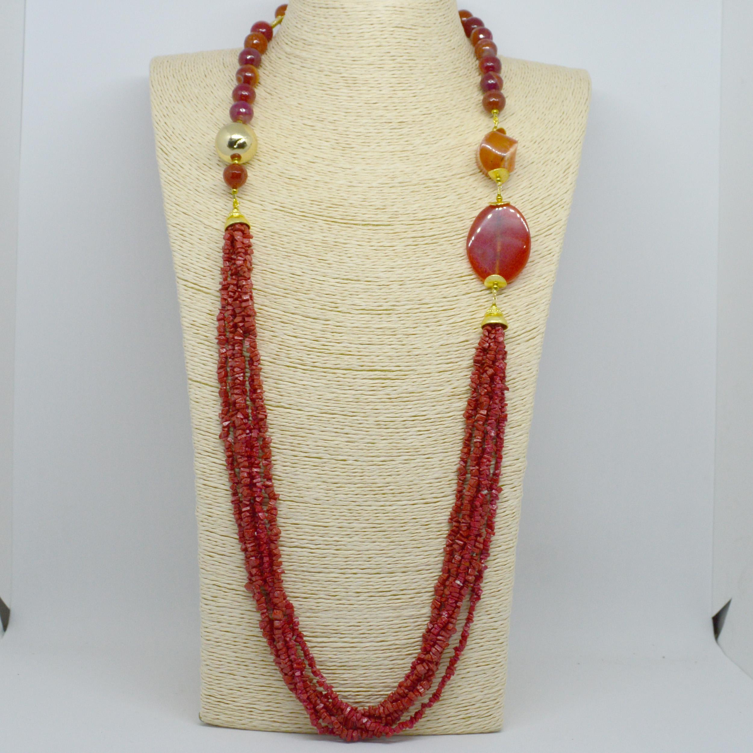 Decadent Jewels Red Bamboo Agate Gold Necklace In New Condition In Sydney, AU