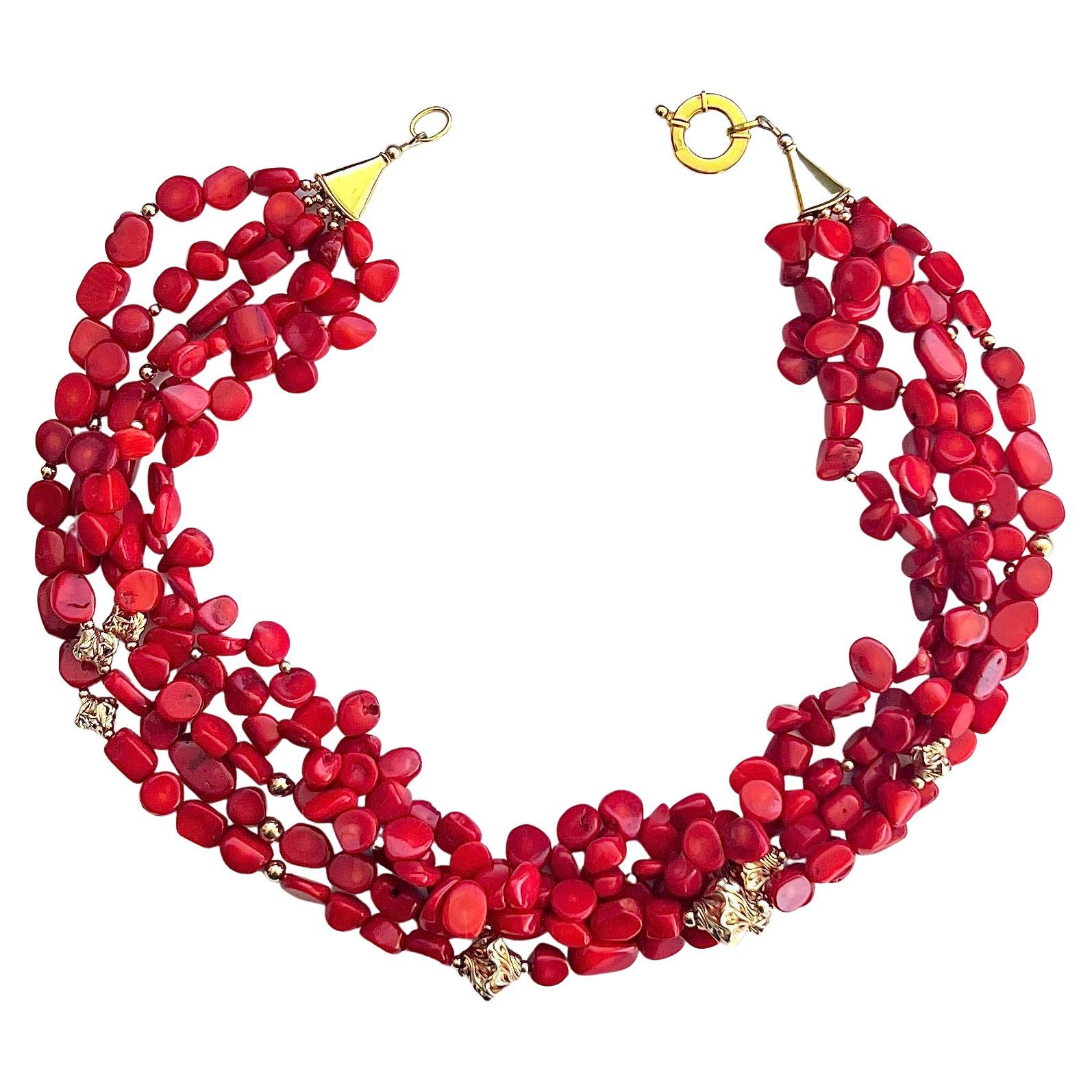 Decadent Jewels Red Sea Bamboo Multi Strand Gold Filled Necklace For Sale